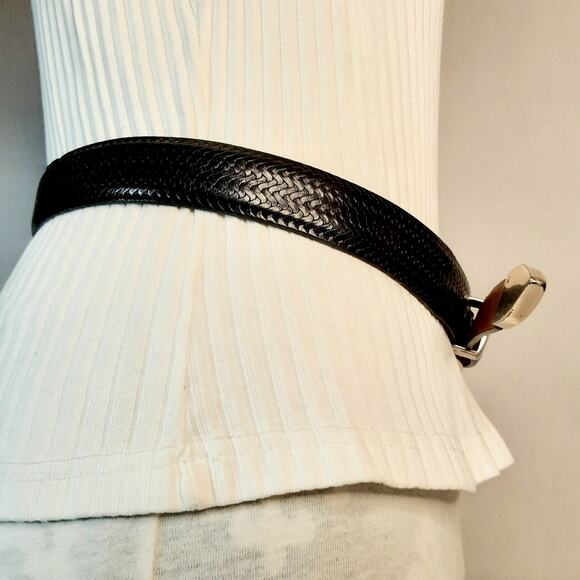 Brighton Onyx Black Full Grain Leather Belt 32 Waist Distressed Hardware - Picture 4 of 12